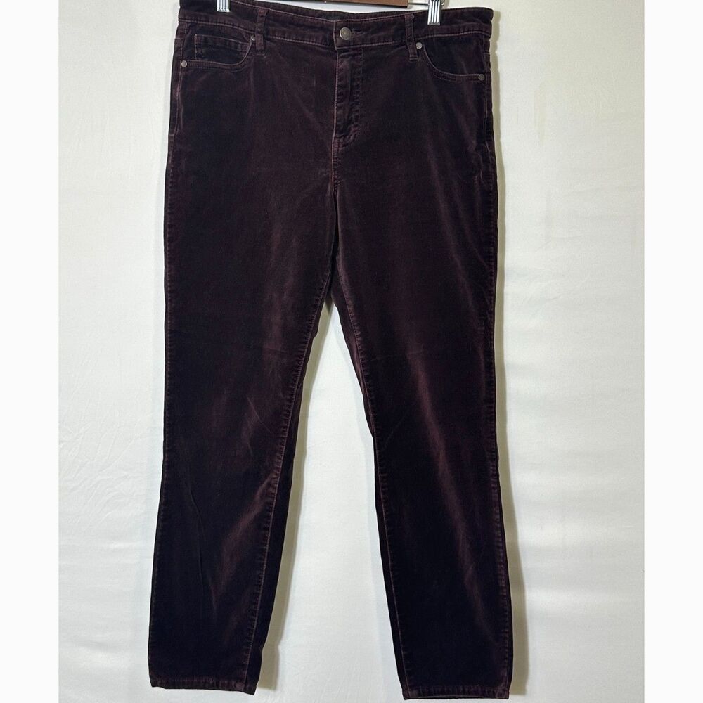 Well Worn Women's Festive Burgundy Velvet High Rise Straight Leg Pants Size 12
